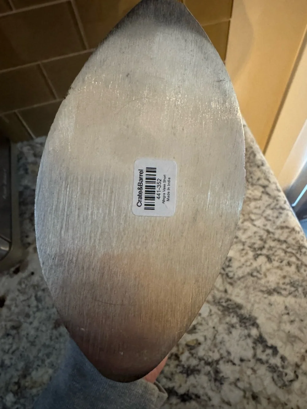 Crate & Barrel Allegra Vase Short SilverTextured Decorative Vase